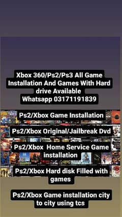 PS2/Xbox/Wii/Wii U/Ps3 Game Installation/Hard Drive with games/Dvds cd