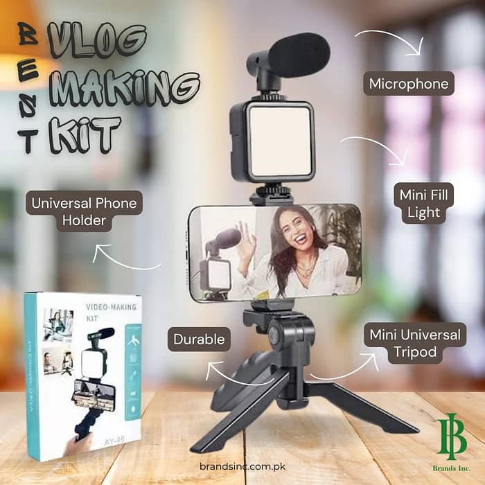 Vlogging Kit, Video Making kit with tripod stand, Microphone,  light 0