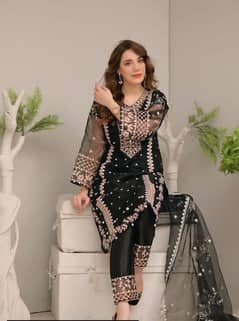3 PCs woman stitched organza embroidered suit