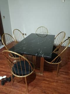 Dinning table Golden SS frame granite marble top