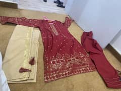 Red & Golden Embroidered Bonanza Satrangi Dress
