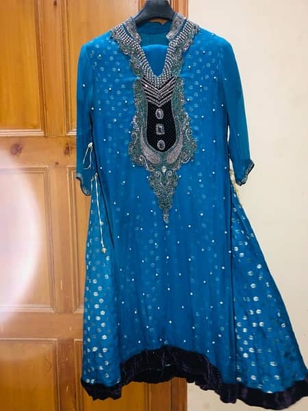 zinc blue frock 3 pcs pure chiffon dress ada hand work 2