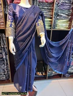 Women's silk Sequins Embroidered Stitched Saree