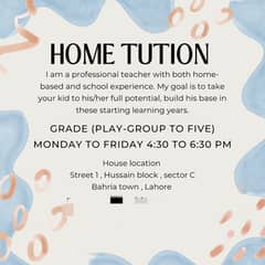 Home based Tution (play-group to grade 5)