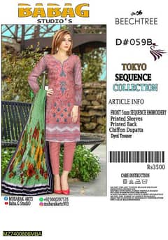 Women unstitched Lawn Embroided Suit