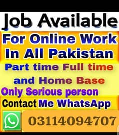 Fresh And Experienced Candidates Required in Online Work.