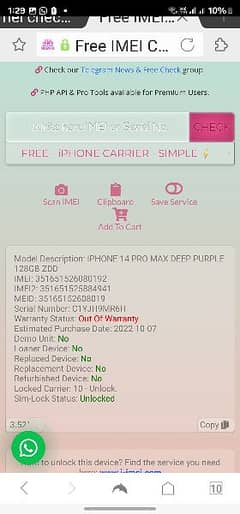 Iphone 14 Pro MAX(physical sim) BH94 purple