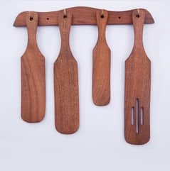 4 Pcs Wooden Spatula Spoons Set With stand