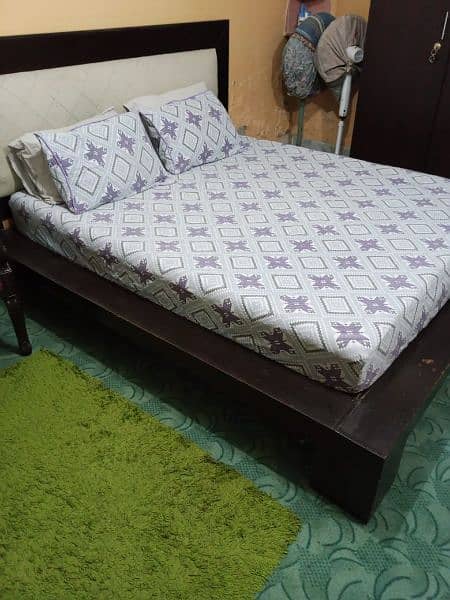 Queen size low profile wooden double bed set with mattress 5