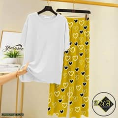 2 pcs woman's stitched cotton jersey printed night suit