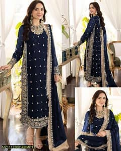 3pcs women's stitchedcrinkle chiffon embroidered suit.