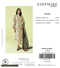 sapphire 3pcs unstitched printed Lawn suit