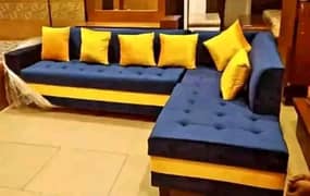 L shape sofa set six seater double color with cushion