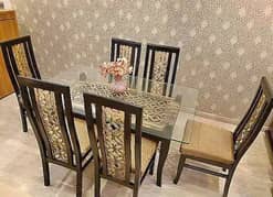 Dining table /wooden dining table / 6chairs/ glass top