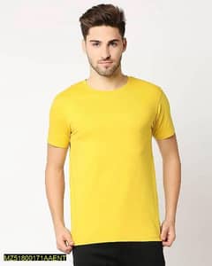 1 pcs men's stitched round neck T shirt  Yellow