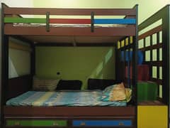 wooden stylish bunk bed with largest storage drawers