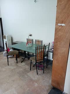 6 chairs glass iron dining table