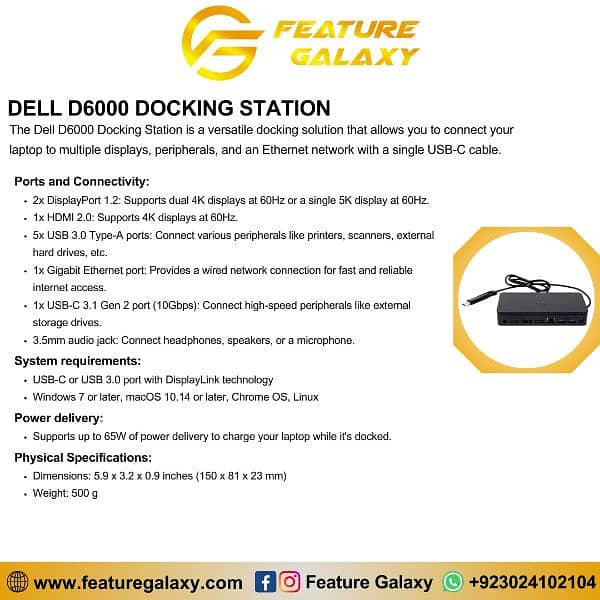 Dell WD19, WD19TBS Thunderbolt, TB16, D6000 Universal Docking Station 1