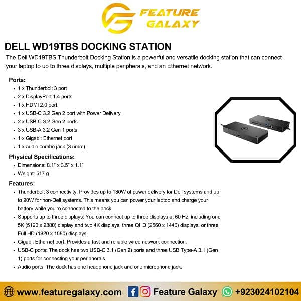 Dell WD19, WD19TBS Thunderbolt, TB16, D6000 Universal Docking Station 4