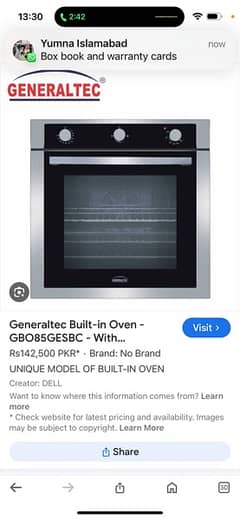 Generaltec Built-in Oven - GBO85GESBC -Convection Fan - Electric & Gas