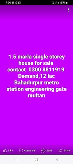 1.5 marla single storey house for sale 12 lakh