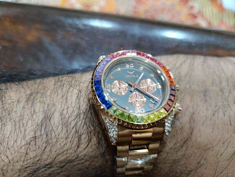 Original Onola Rose Gold Chronograph watch super bling bezel and lugs 3