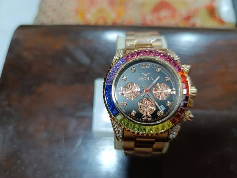 Original Onola Rose Gold Chronograph watch super bling bezel and lugs 8