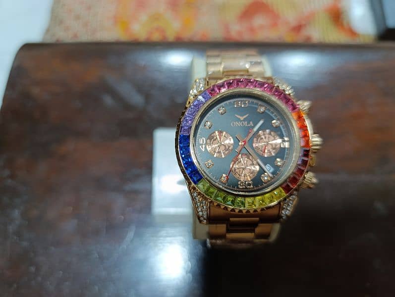 Original Onola Rose Gold Chronograph watch super bling bezel and lugs 9