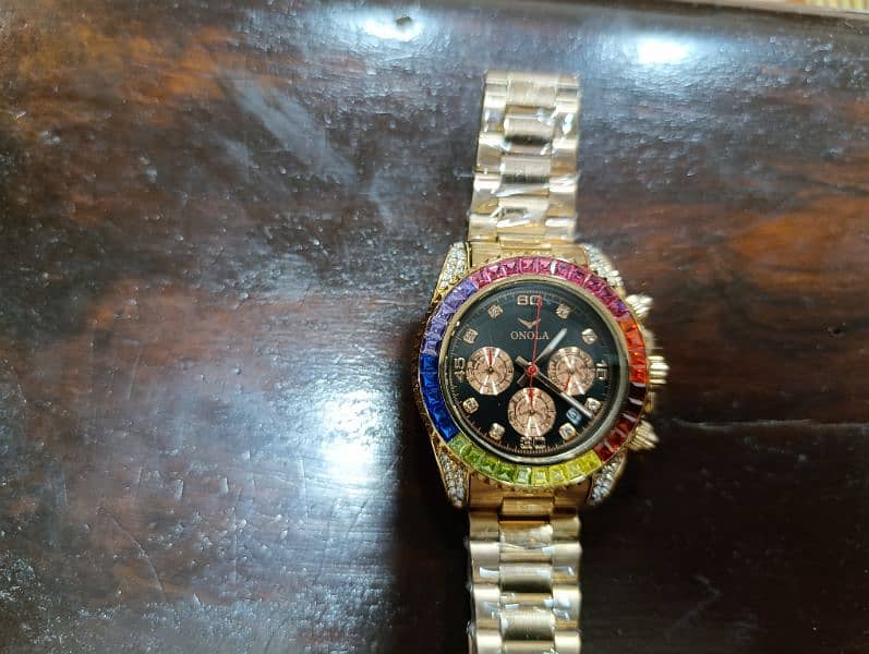 Original Onola Rose Gold Chronograph watch super bling bezel and lugs 18