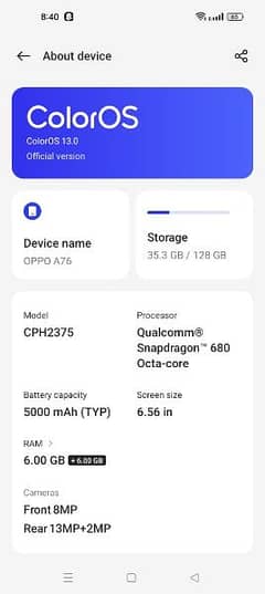 oppo A76 with box charg condition 10/9