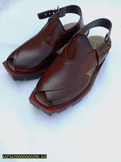 Men's PU Leather Plain Peshawari Chappal, Brown with Free delivery