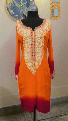 Saffon ready to wear 2 piece Shirt & Dupatta | orange and hot pink
