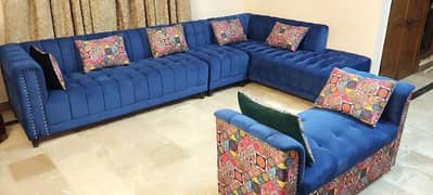 L-Shaped blue sofa set 0