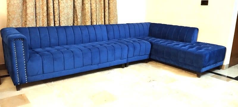L-Shaped blue sofa set 1