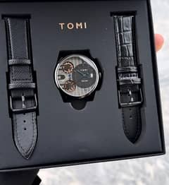 TOMI T-106 Face Gear Dual leather Strap Luxury Watch