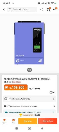 fronus platinum 3.2kw inverter for sale one year warranty available
