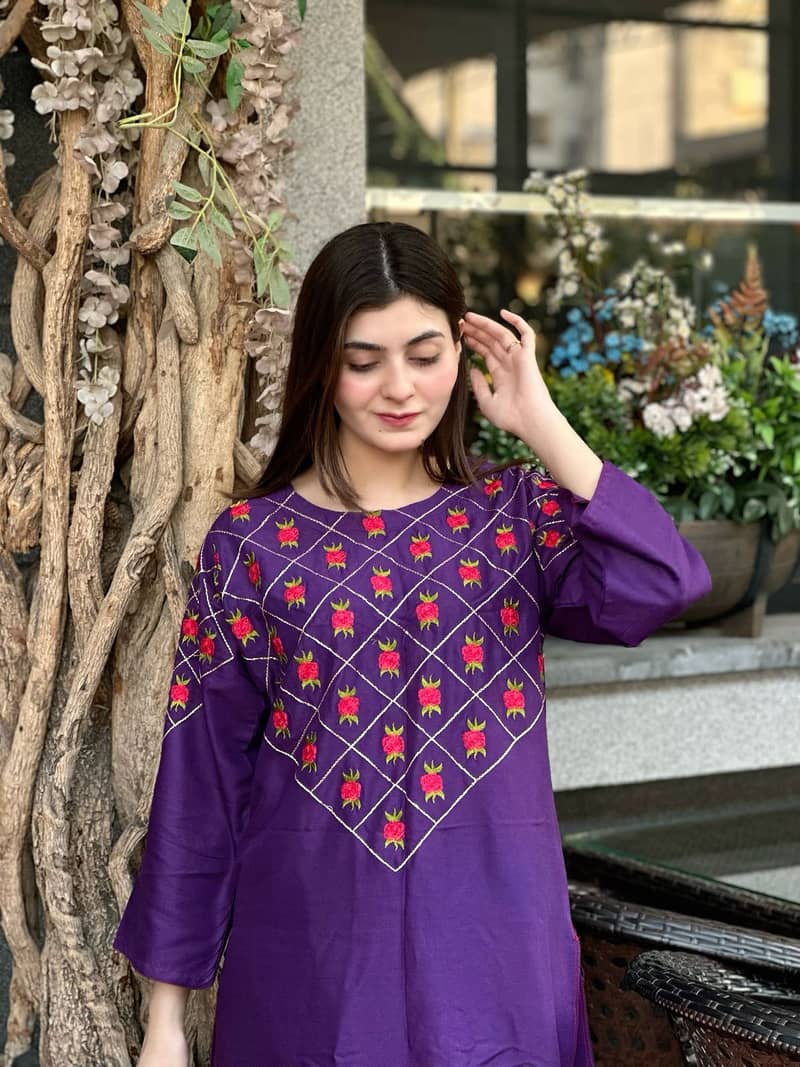 Embroidery 2pcs Available in 4 Colors Arabic Lawn ( Premium ) 4