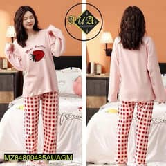2 pcs woman's Women's Stitched Jersey Printed night suit