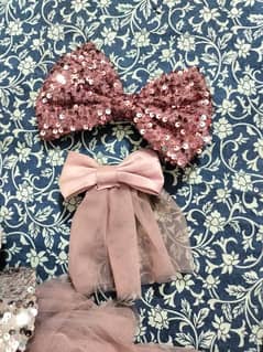 1 year old baby girl frock with tail and 2 separate bows.