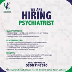 We are hiring Psychiatrist