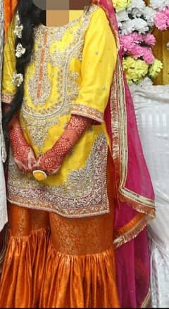Mehndi dress with orange Garara or pink dupatta