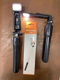 Selfie stick with LED light mini tripod stand