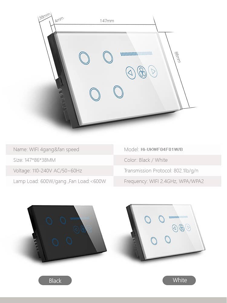 4 GangFan smart wifi touch switch compatible with alexa n google 3