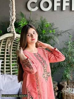 2 Pcs Women's Stitched Lawn Embroidered Shirt And Trouse