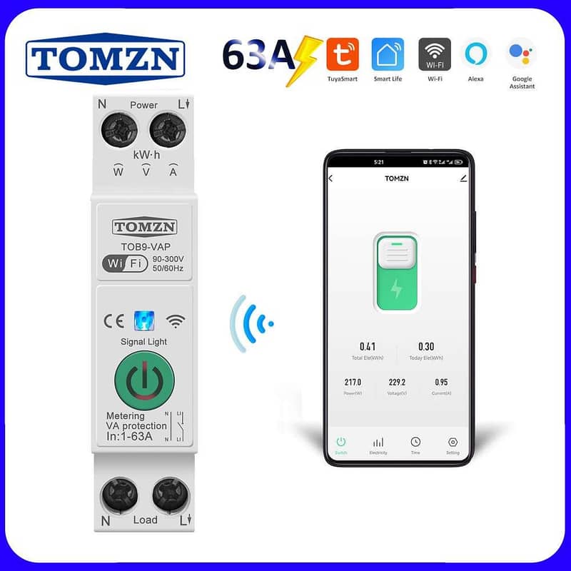 63A TUYA WiFi MCB Smart Over Current Under Voltage Protection 0