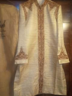 Men shirwani for barat off-white raw silk