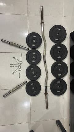 Dumbbells and barbell set with weights