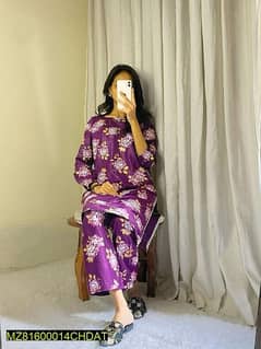 2 pcs women stitched linen printed suit