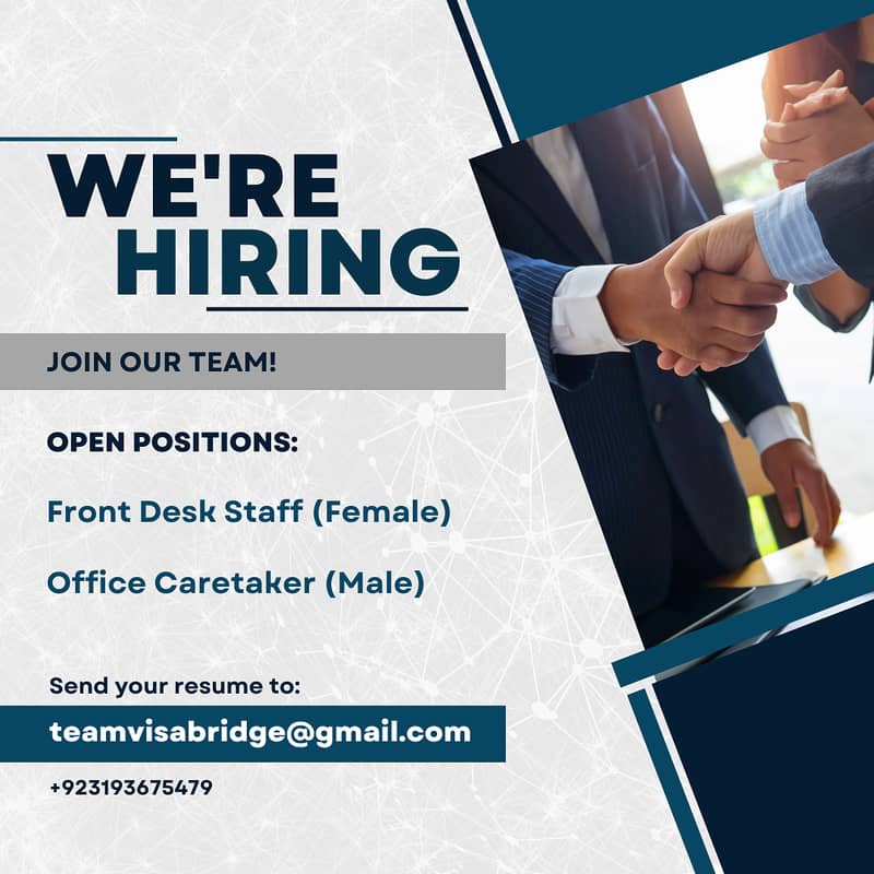 Front Desk Staff (Male & Female) and Office Caretaker (Male) Needed 0