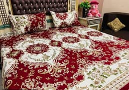 3 pcs Crystal Cotton Printed Double Bedsheet